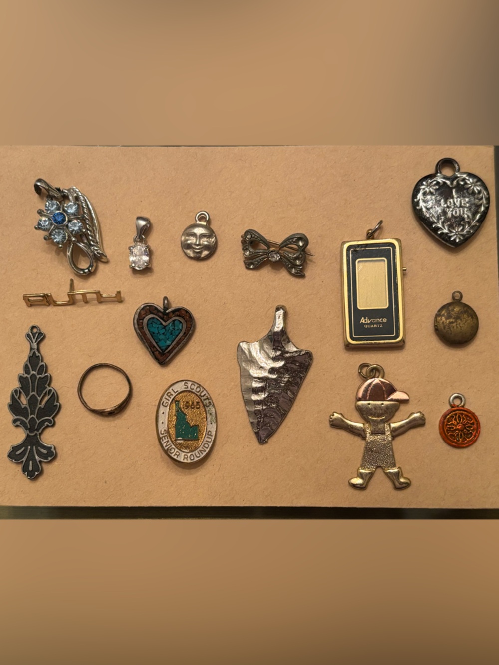 Mixed Vintage Charm Pendant Lot - Turquoise Heart, Silver & Gold Filled CZ